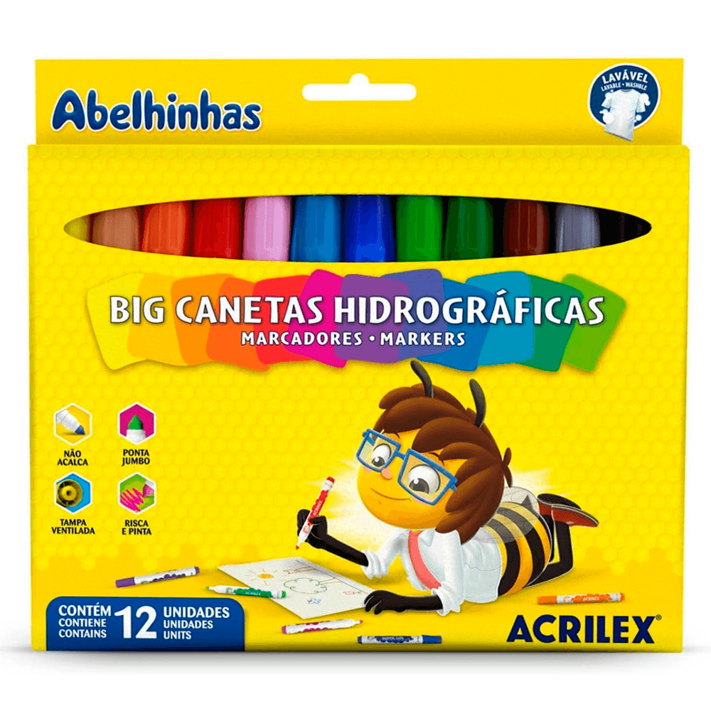 Caneta-Hidrografica-12-Cores-Jumbo---Acrilex Caneta-Hidrografica-12-Cores-Jumbo---Acrilex
