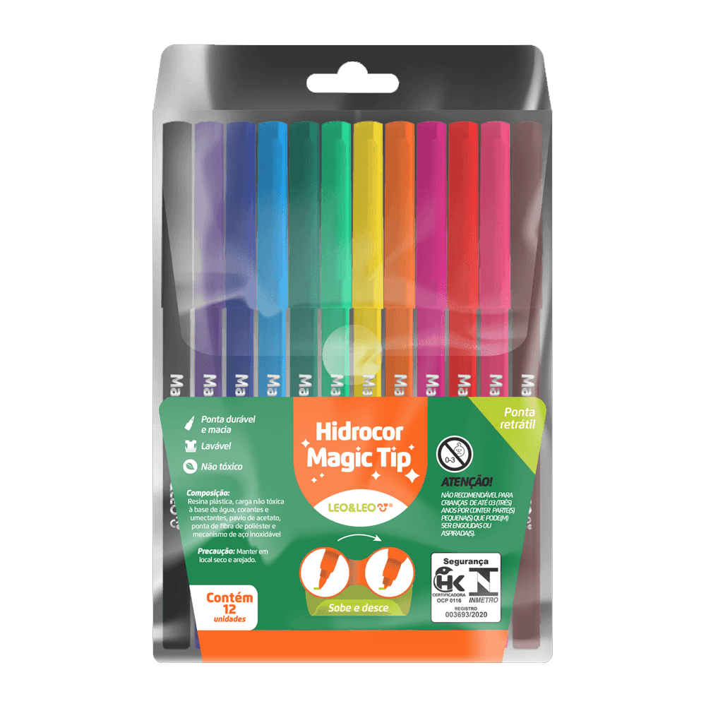 Caneta-Hidrografica-12-Cores-Magic-Tip---Leo-Leo Caneta-Hidrografica-12-Cores-Magic-Tip---Leo-Leo