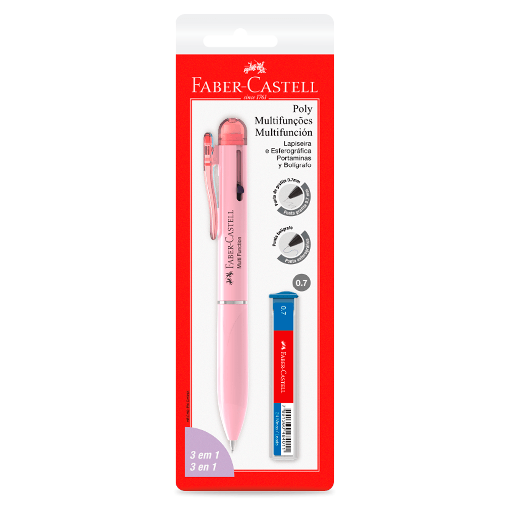 Lapiseira-0.7-e-Caneta-Esferografica-3-em-1-Rosa---Faber-Castell Lapiseira-0.7-e-Caneta-Esferografica-3-em-1-Rosa---Faber-Castell