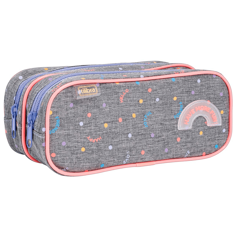 Estojo-Duplo-Grande-Academie-Dots-Cinza---Tilibra Estojo-Duplo-Grande-Academie-Dots-Cinza---Tilibra