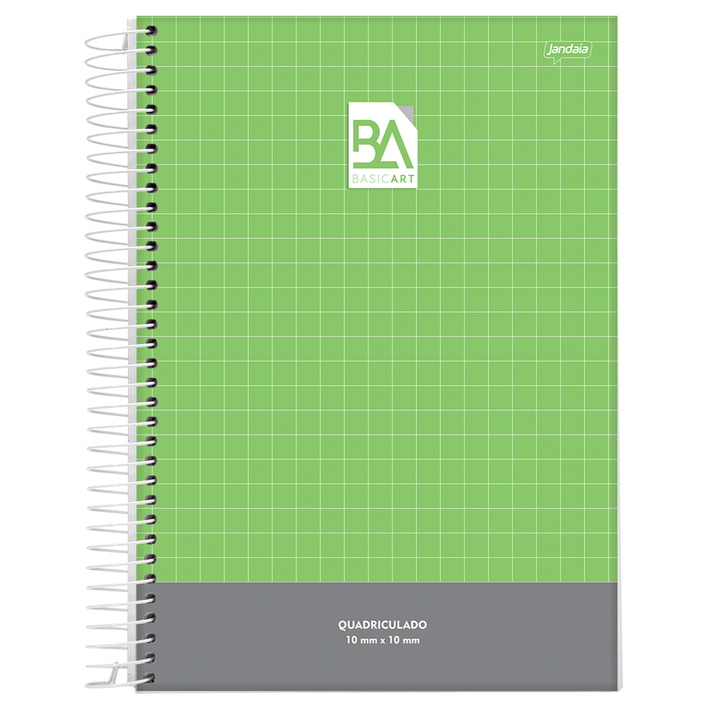 Caderno-Espiral-Pedagogico-C.D.-Quadriculado-100mm-x-100mm-Jandaia---Basic-Art-Verde